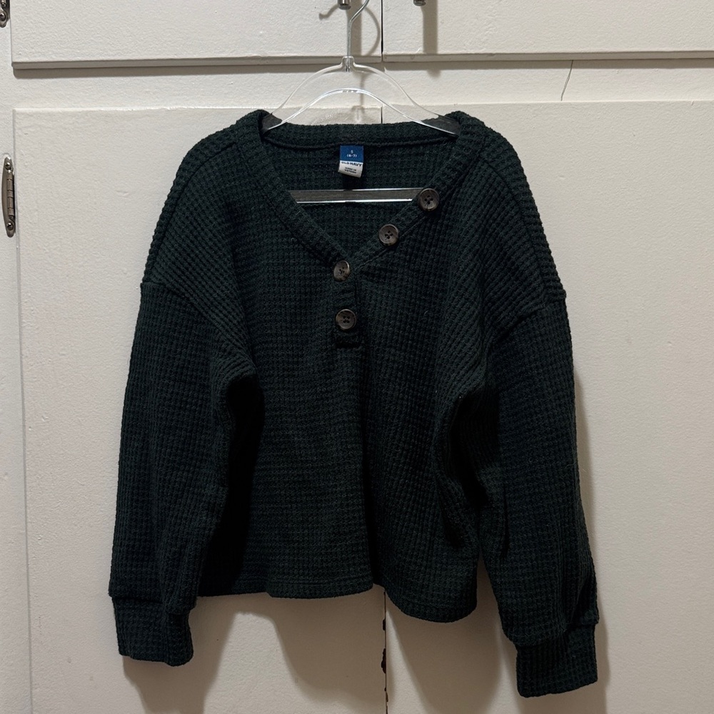 Forest Green Button-Up Waffle Knit Sweater